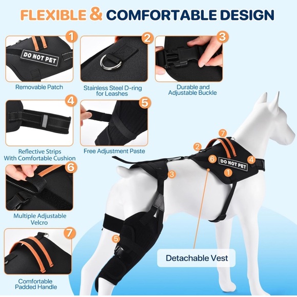 Dog Knee Brace for Torn Acl Hind Leg, Luxating Patella,Arthritis, - Picture 2 of 3